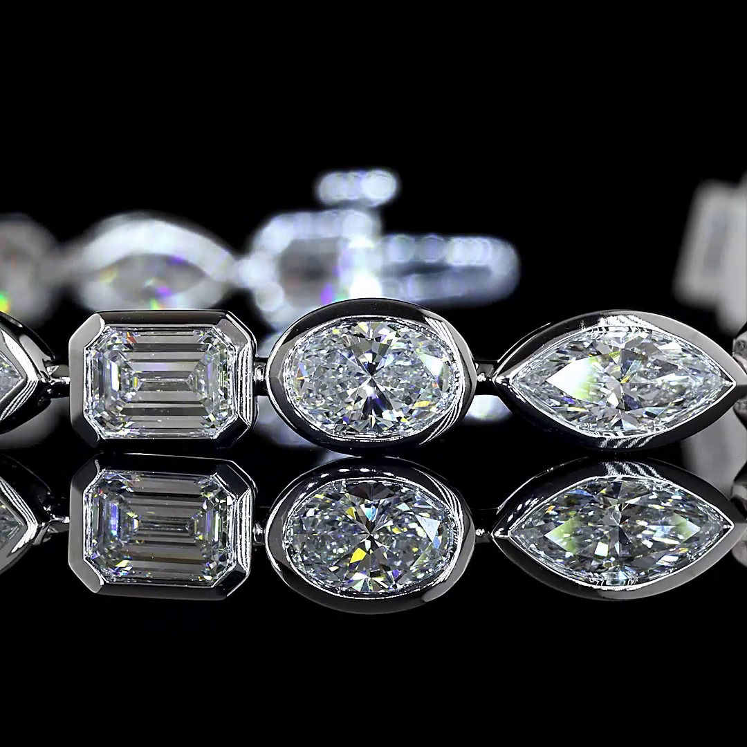 Lab-Grown 9.87 Carat Emerald E-VS Diamond 14K White Gold Tennis Bracelet