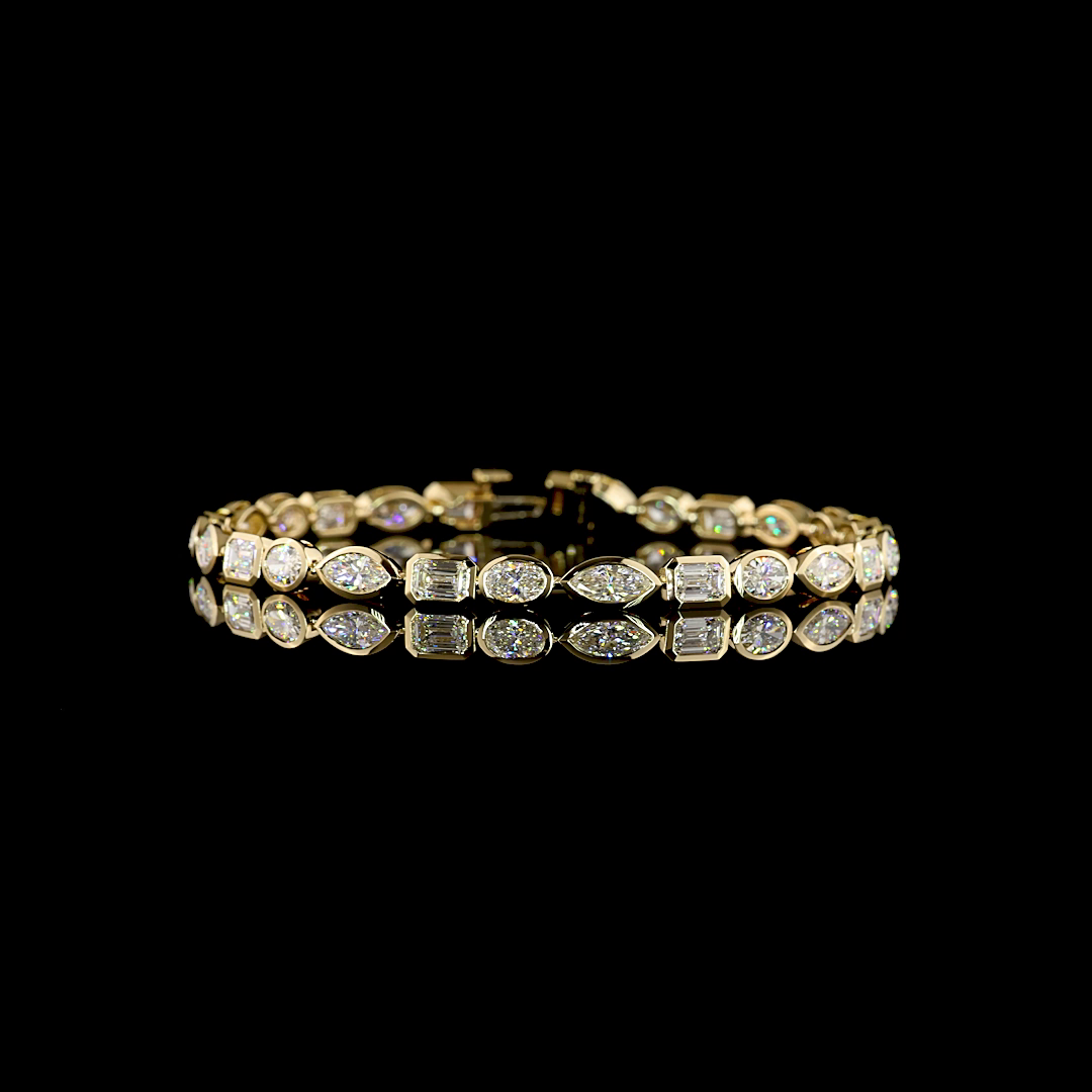 Lab-Grown 7.59 Carat MIX E-F-VS Diamond 14K Yellow Gold Tennis Bracelet