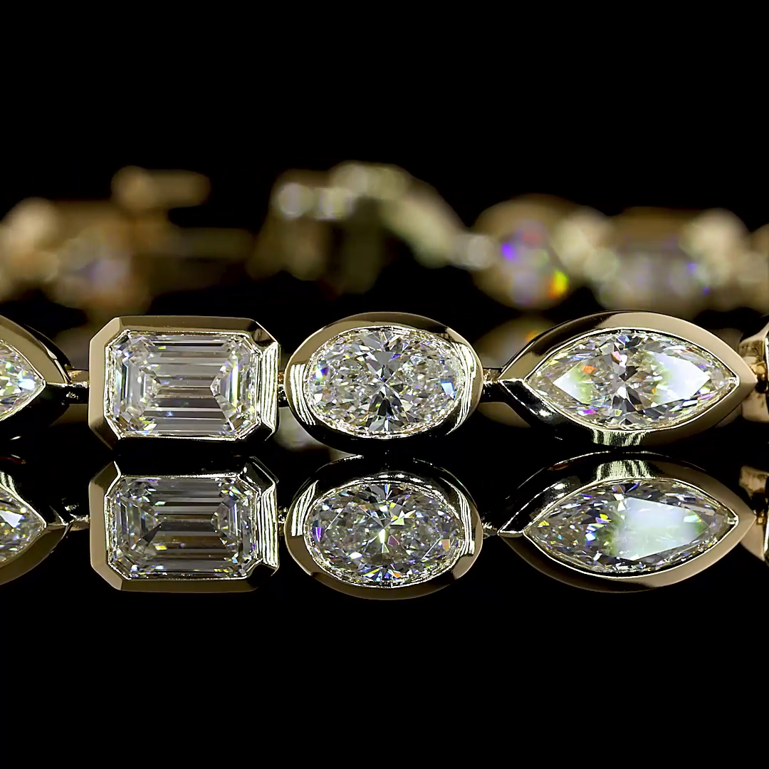 Lab-Grown 7.59 Carat MIX E-F-VS Diamond 14K Yellow Gold Tennis Bracelet