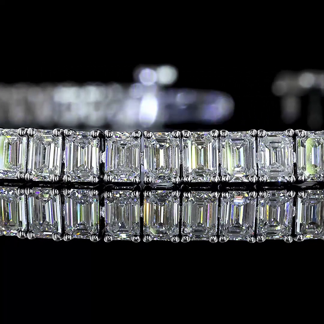 Lab-Grown 7.63 Carat Emerald E-VS Diamond 14K White Gold Tennis Bracelet