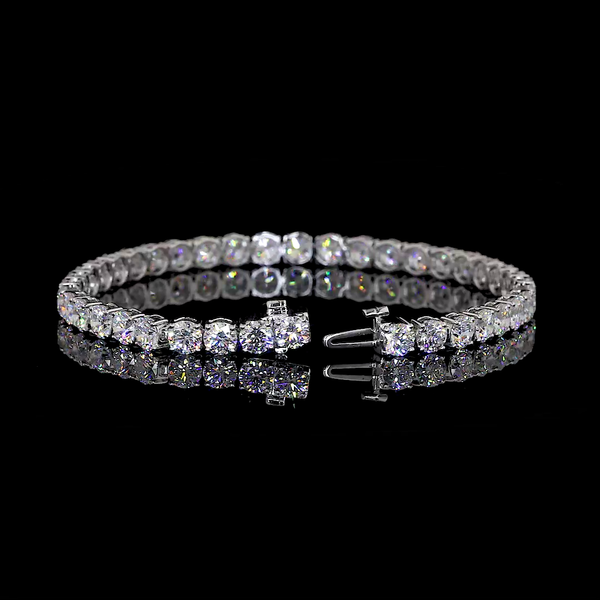 Lab-Grown 10.01 Carat Round F-VS2 Diamond 14K White Gold Tennis Bracelet