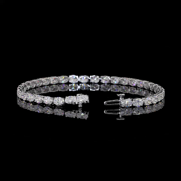 Lab-Grown 7.59 Carat Oval D-VVS2 Diamond 14K White Gold Tennis Bracelet