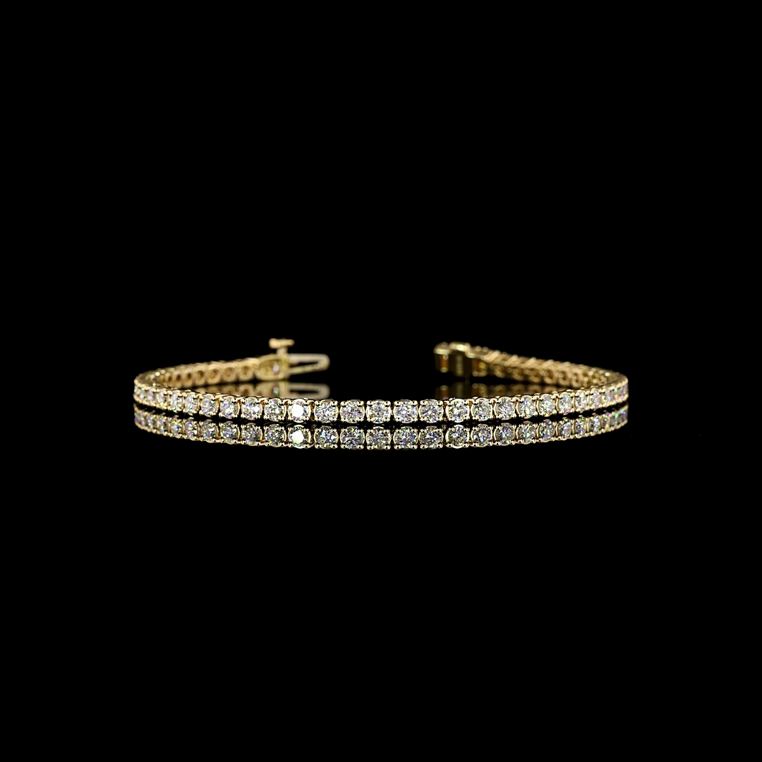 Lab-Grown 2.82 Carat Round F-VS2 Diamond 14K Yellow Gold Tennis Bracelet
