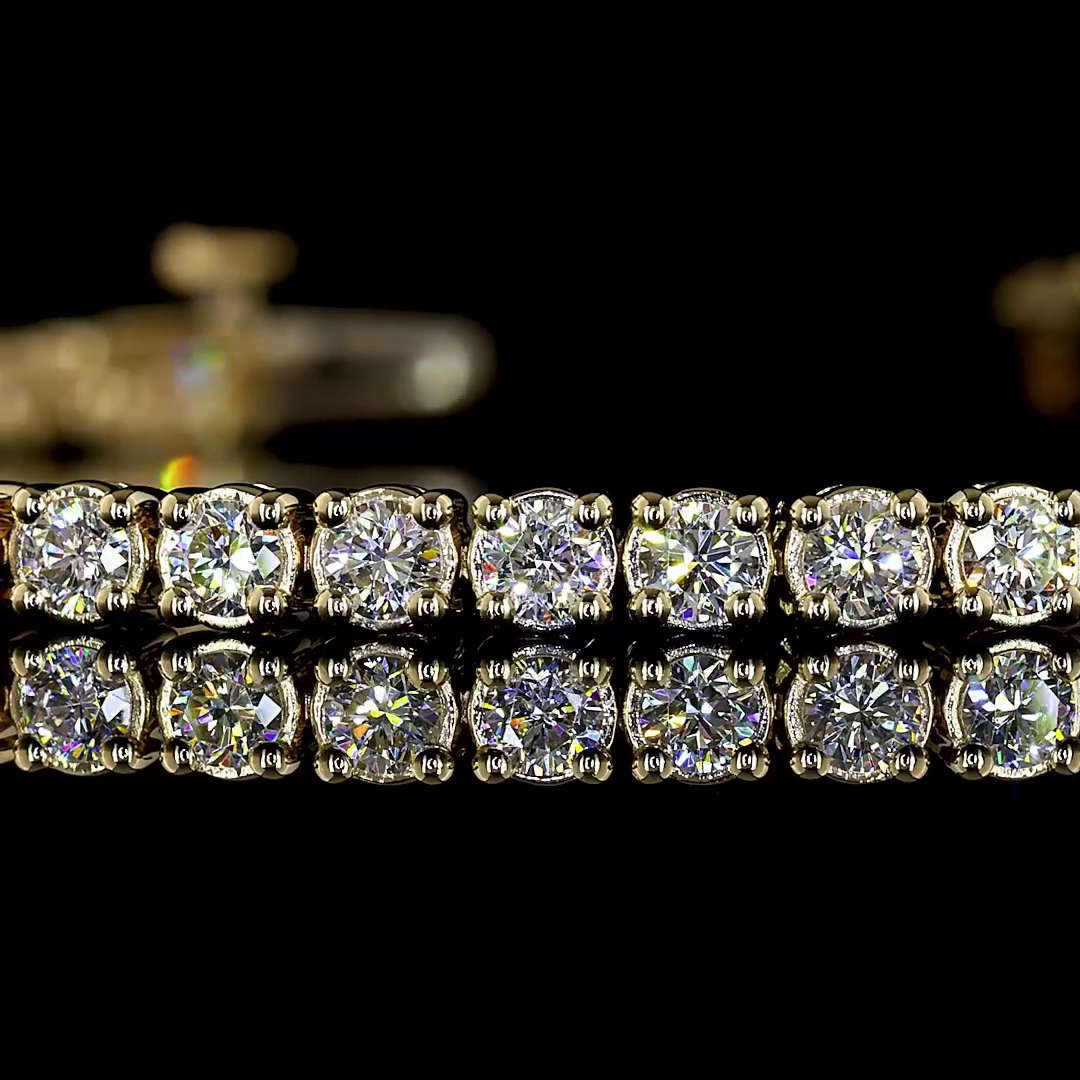 Lab-Grown 2.82 Carat Round E-F-VS2 Diamond 14K Yellow Gold Tennis Bracelet