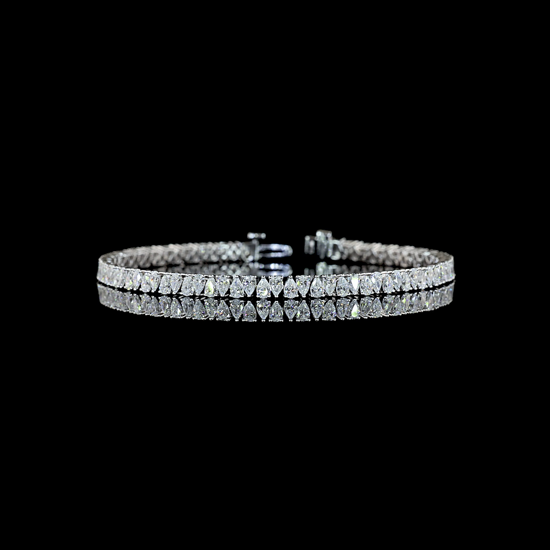 Lab-Grown 4.73 Carat Pear F-VS1 Diamond 14K White Gold Tennis Bracelet