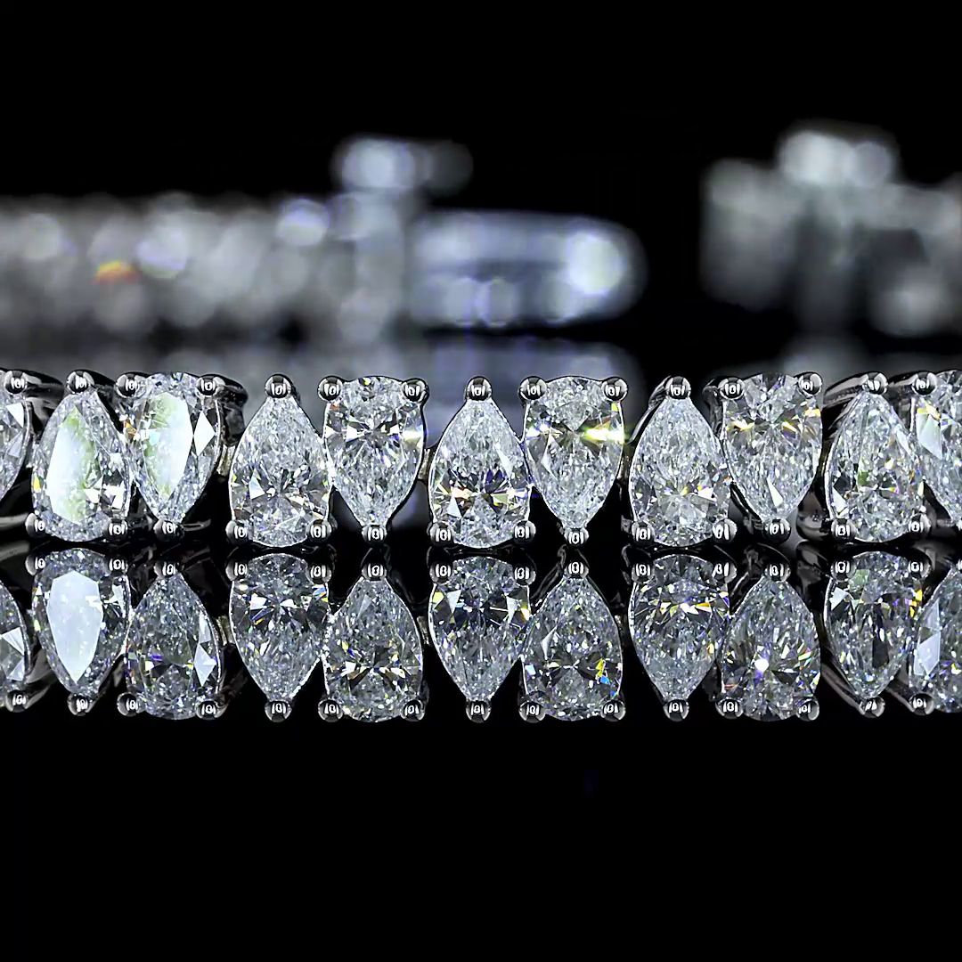Lab-Grown 4.73 Carat Pear F-VS1 Diamond 14K White Gold Tennis Bracelet
