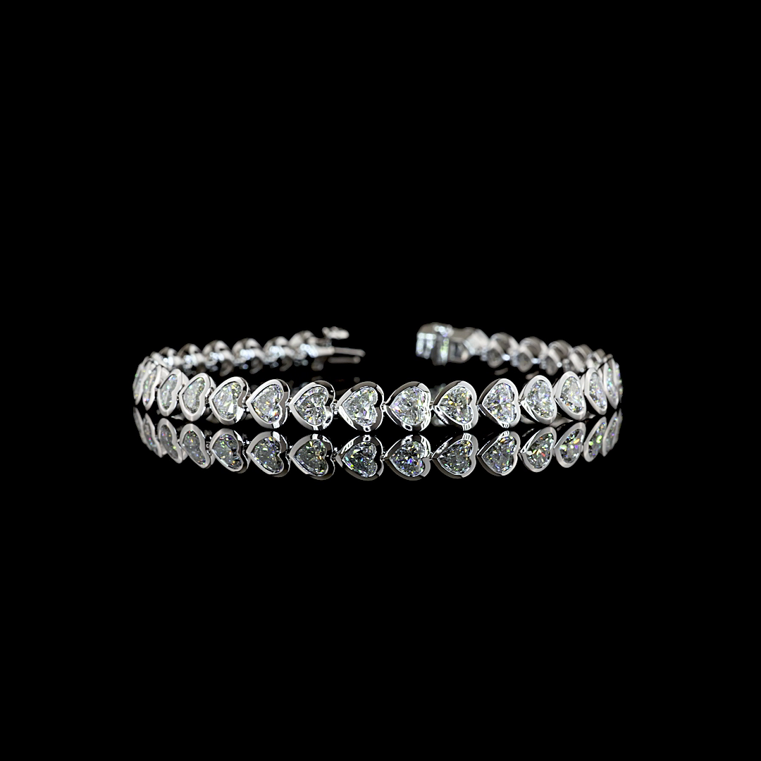Lab-Grown 11.18 Carat Heart E-F-VS Diamond 14K White Gold Tennis Bracelet