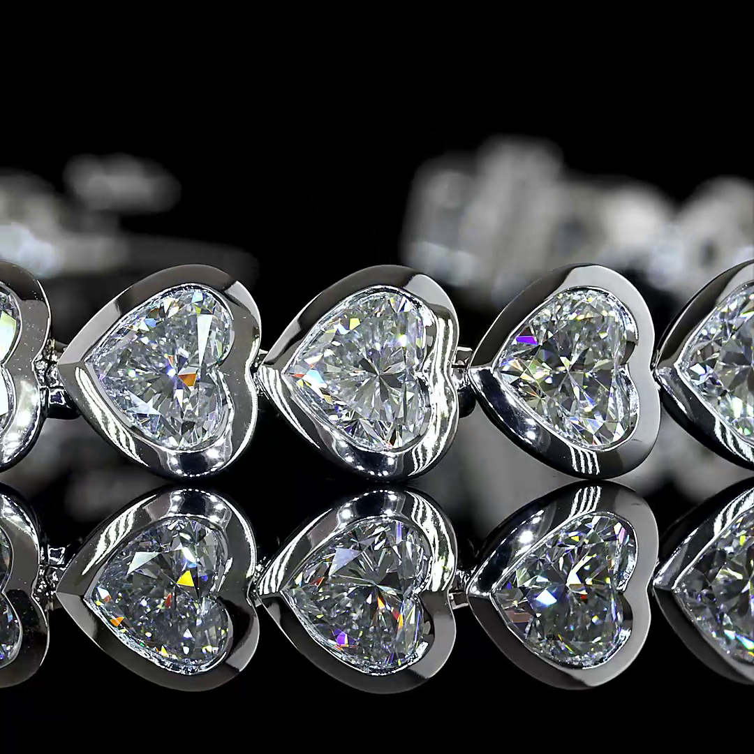 Lab-Grown 11.18 Carat Heart E-F-VS Diamond 14K White Gold Tennis Bracelet