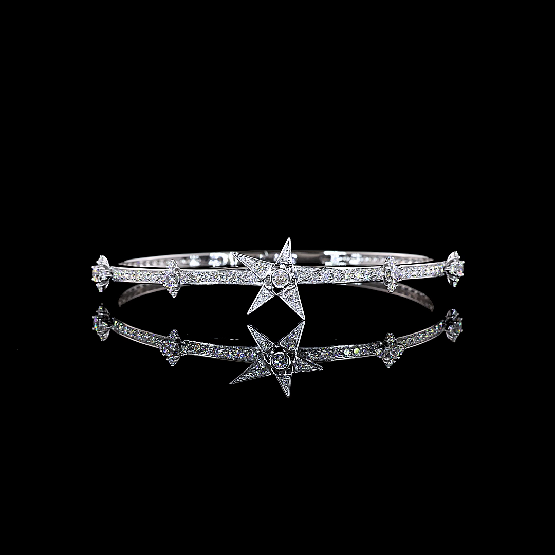 Lab-Grown 2.61 Carat Round E-F-VS1 Diamond 14K White Gold Bangles Bracelet