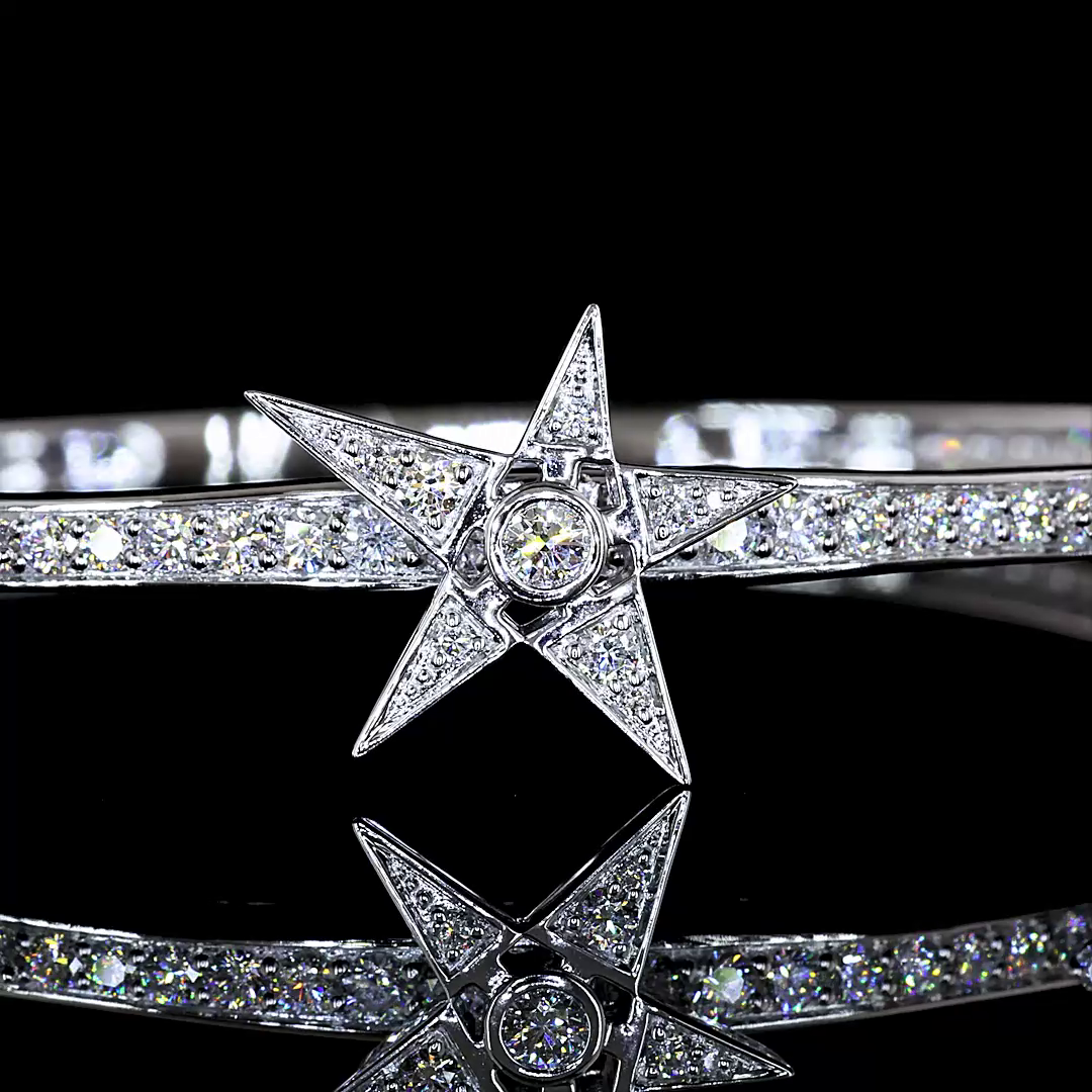 Lab-Grown 2.61 Carat Round E-F-VS1 Diamond 14K White Gold Bangles Bracelet