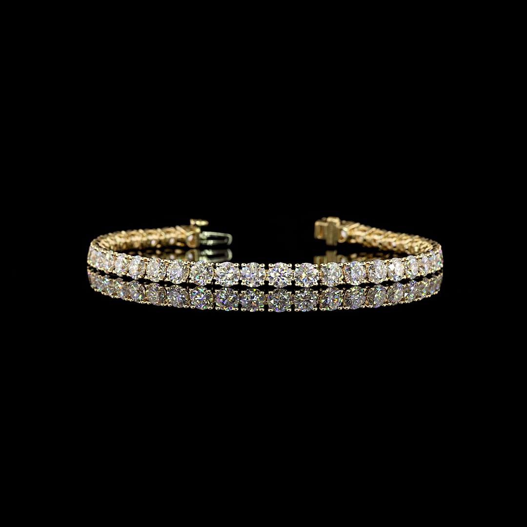 Lab-Grown 9.81 Carat Round E-F-VS2 Diamond 14K Yellow Gold Tennis Bracelet