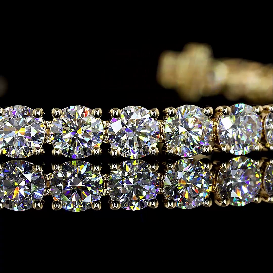 Lab-Grown 9.81 Carat Round E-F-VS2 Diamond 14K Yellow Gold Tennis Bracelet