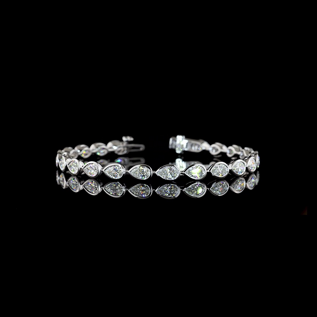 Lab-Grown 7.65 Carat Pear E-VS Diamond 14K White Gold Tennis Bracelet
