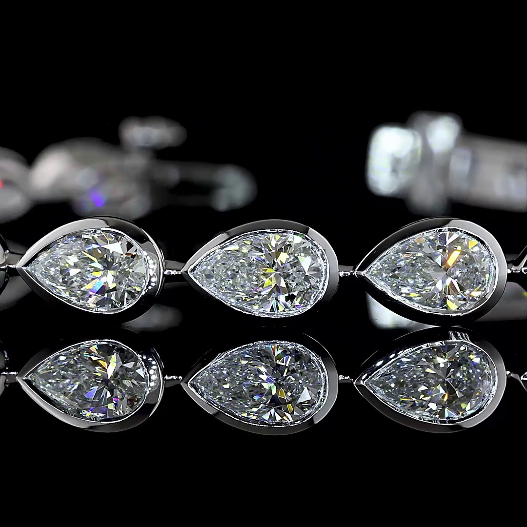 Lab-Grown 7.65 Carat Pear E-VS Diamond 14K White Gold Tennis Bracelet