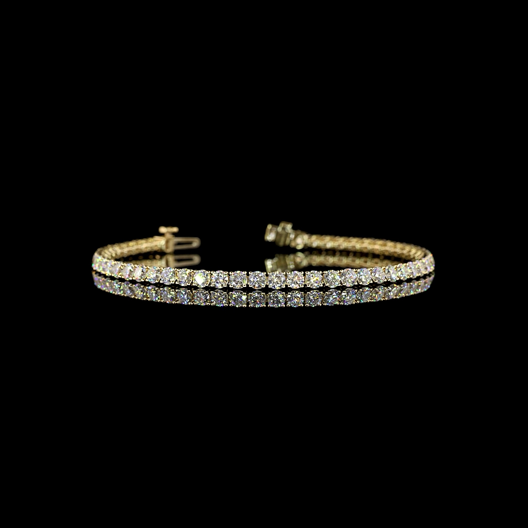 Lab-Grown 5.36 Carat Round E-F-VS2 Diamond 14K Yellow Gold Tennis Bracelet
