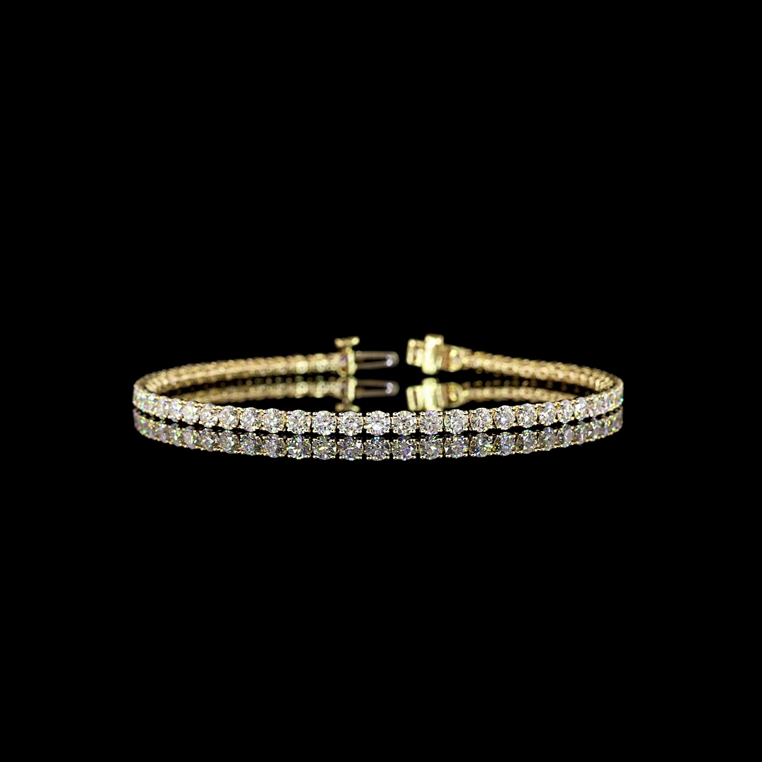 Lab-Grown 5.44 Carat Round F-VS2 Diamond 14K Yellow Gold Tennis Bracelet
