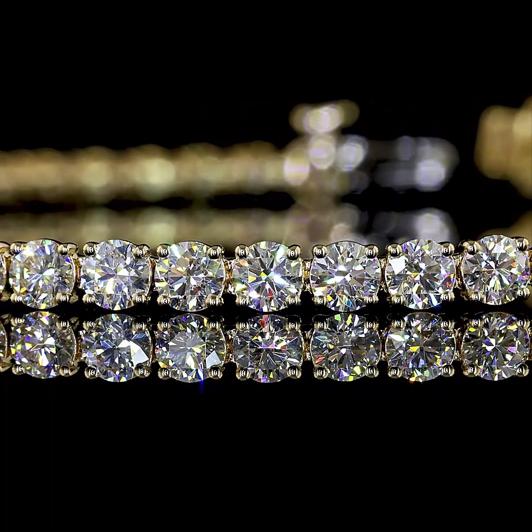 Lab-Grown 5.44 Carat Round F-VS2 Diamond 14K Yellow Gold Tennis Bracelet