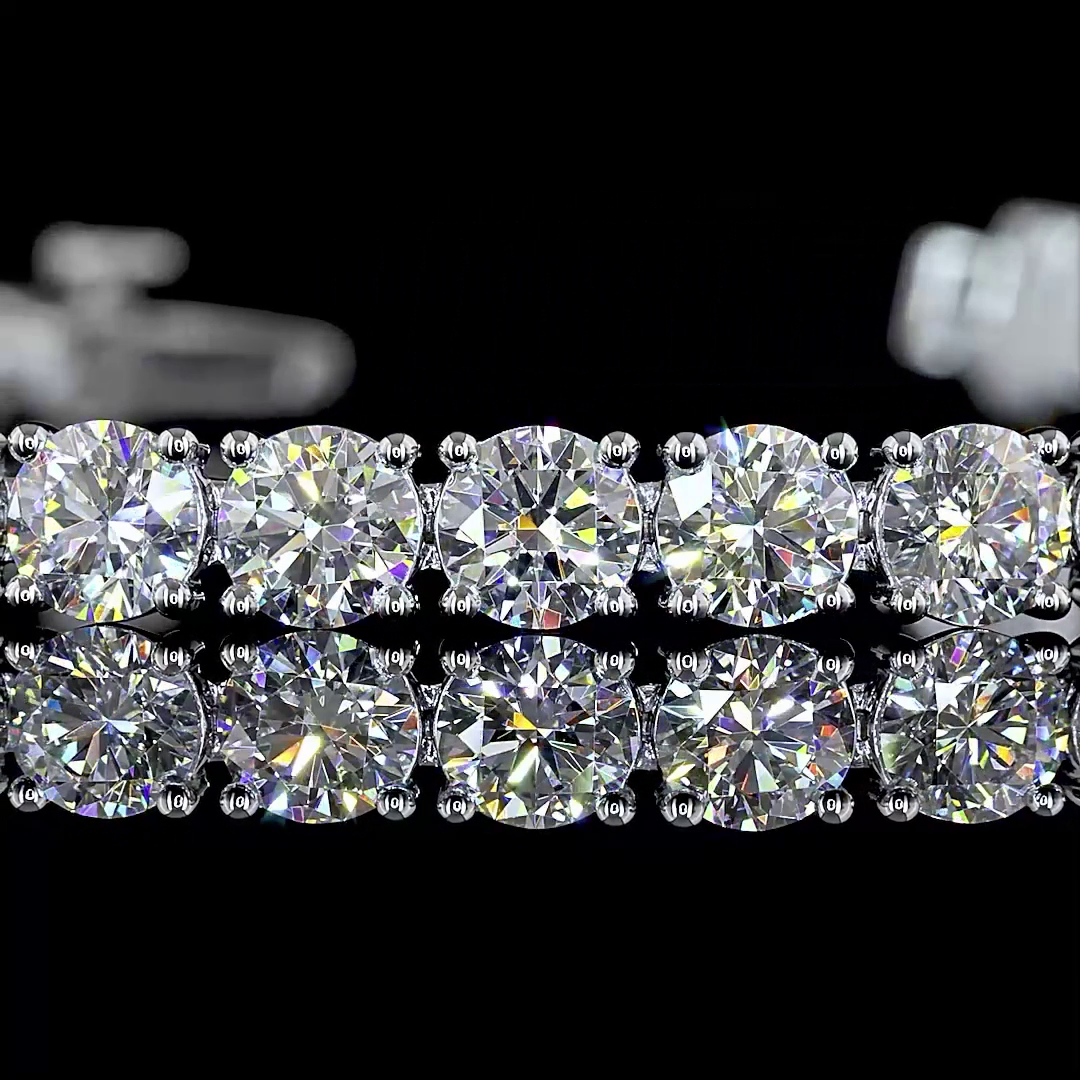 Lab-Grown 10.26 Carat Round E-F-VS2 Diamond 14K White Gold Tennis Bracelet