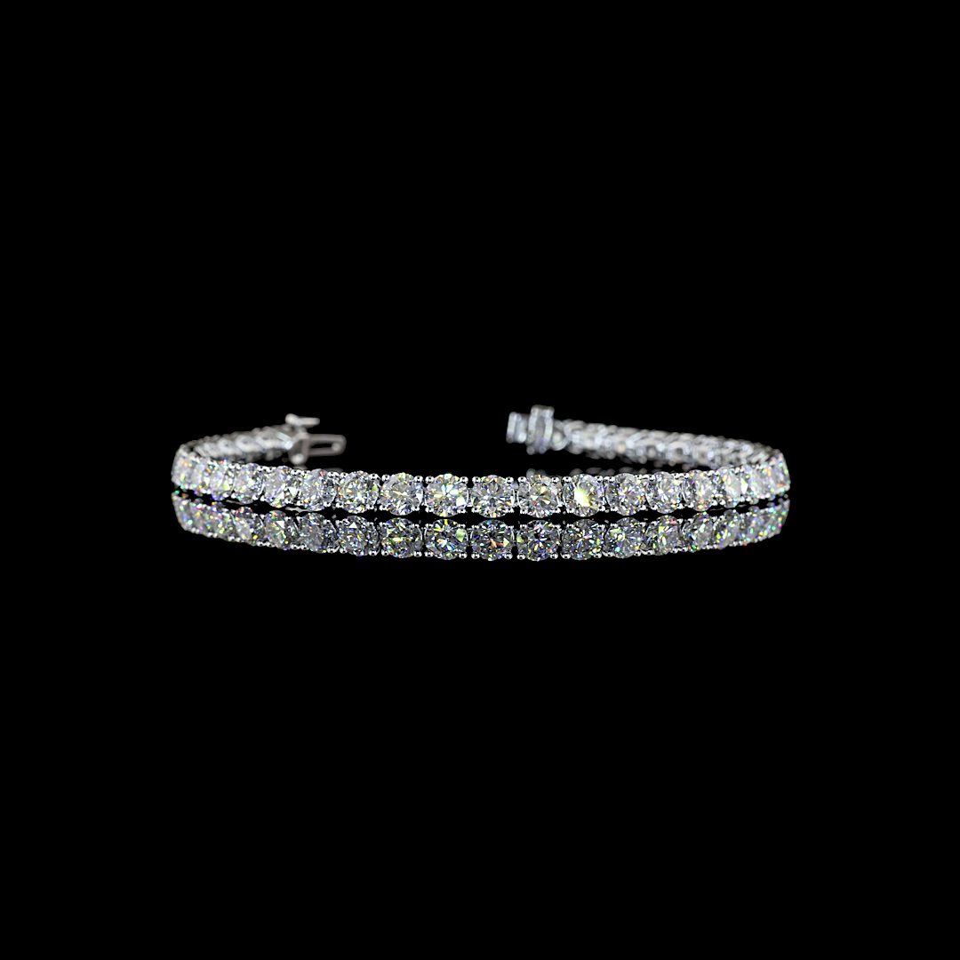 Lab-Grown 9.91 Carat Round E-F-VS2 Diamond 14K White Gold Tennis Bracelet