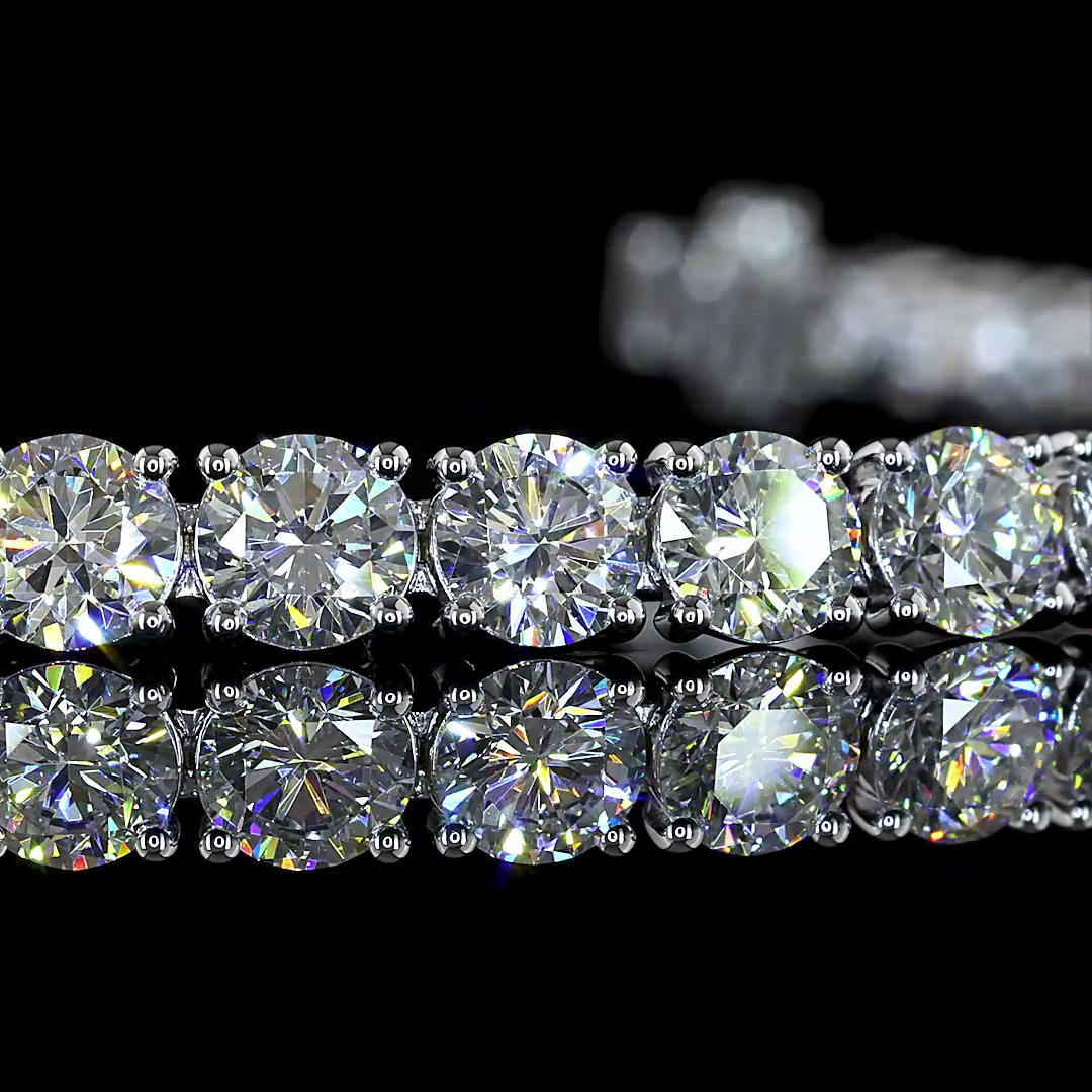 Lab-Grown 9.91 Carat Round E-F-VS2 Diamond 14K White Gold Tennis Bracelet
