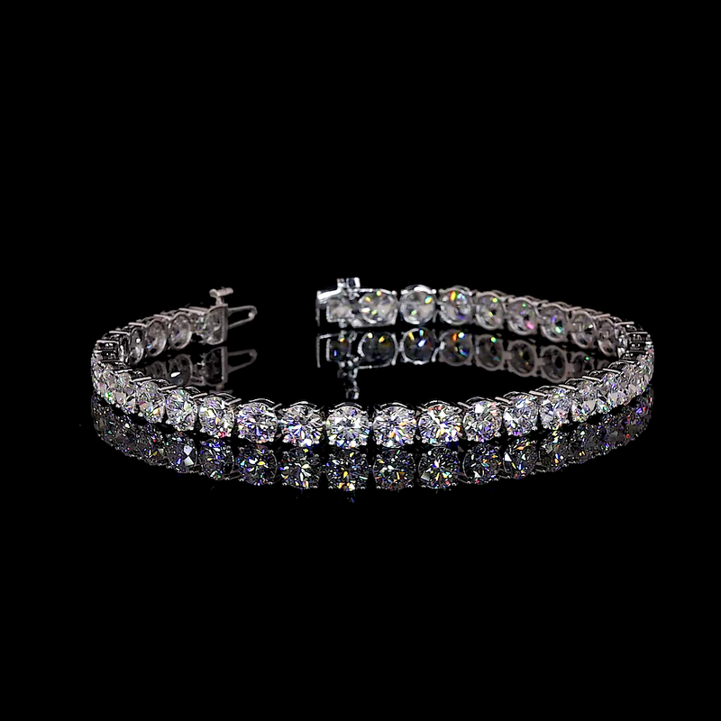 Lab-Grown 13.90 Carat Round E-VVS2 Diamond 14K White Gold Tennis Bracelet