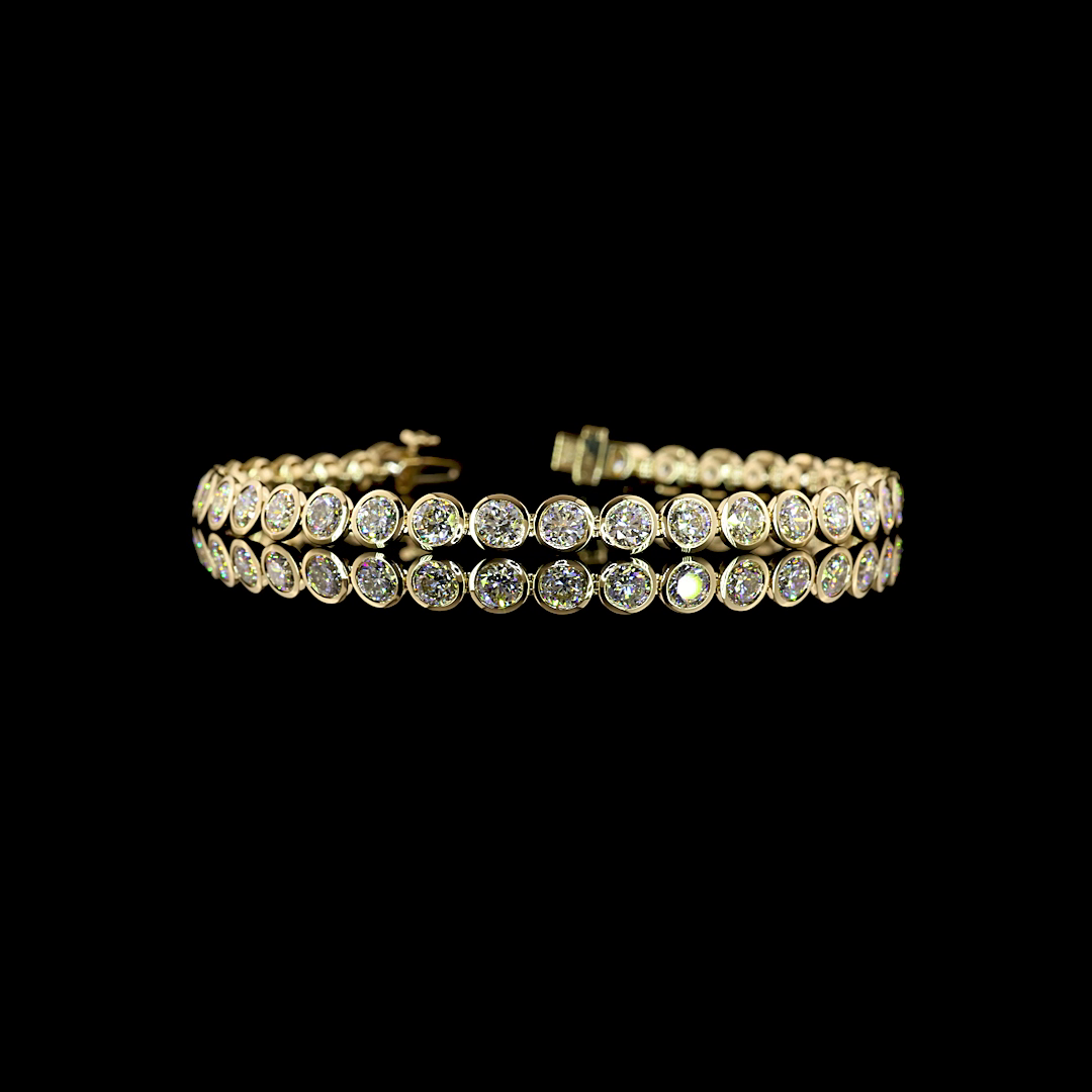 Lab-Grown 7.55 Carat Round E-F-VS+ Diamond 14K Yellow Gold Tennis Bracelet