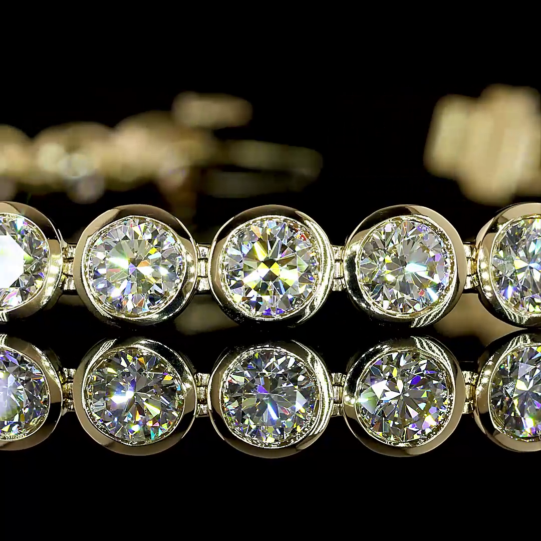 Lab-Grown 7.55 Carat Round E-F-VS+ Diamond 14K Yellow Gold Tennis Bracelet