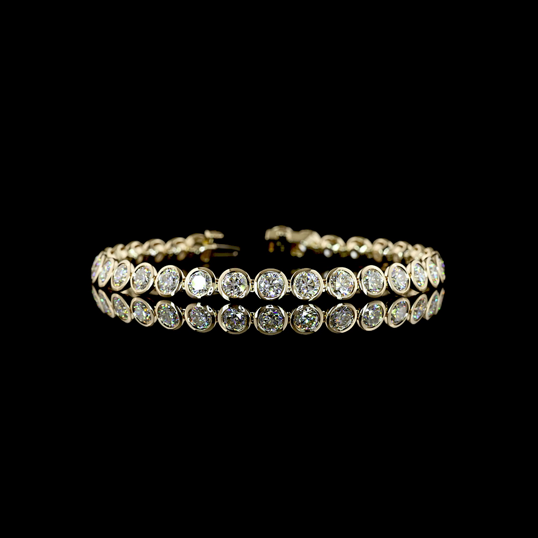 Lab-Grown 10.35 Carat Round G-H-SI Diamond 14K Yellow Gold Tennis Bracelet