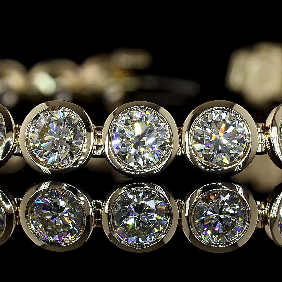 Lab-Grown 10.35 Carat Round G-H-SI Diamond 14K Yellow Gold Tennis Bracelet
