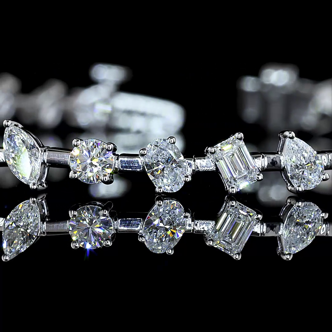 Lab-Grown 3.79 Carat MIX E-F-VS Diamond 14K White Gold Station Bracelet