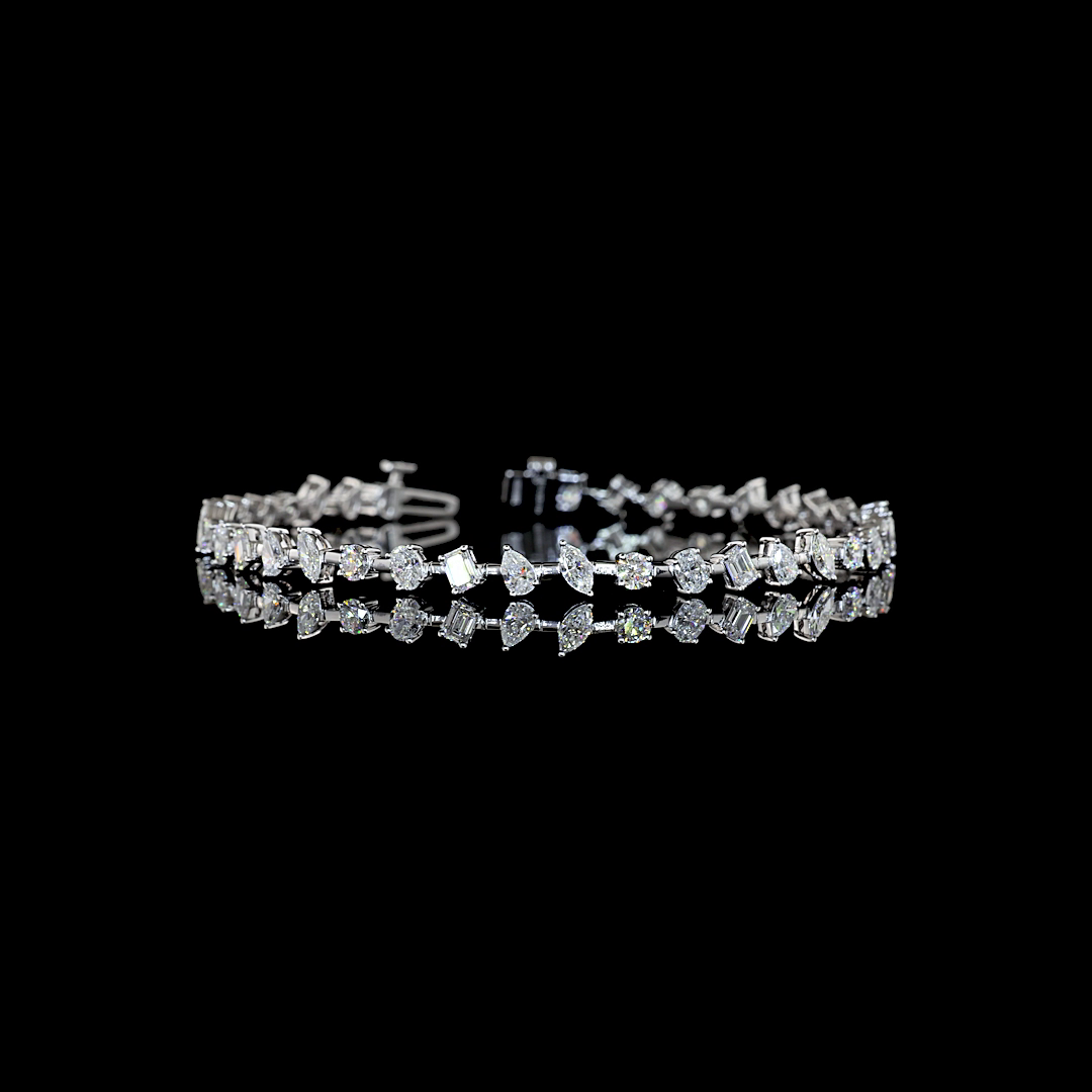 Lab-Grown 3.92 Carat MIX E-F-VS Diamond 14K White Gold Station Bracelet