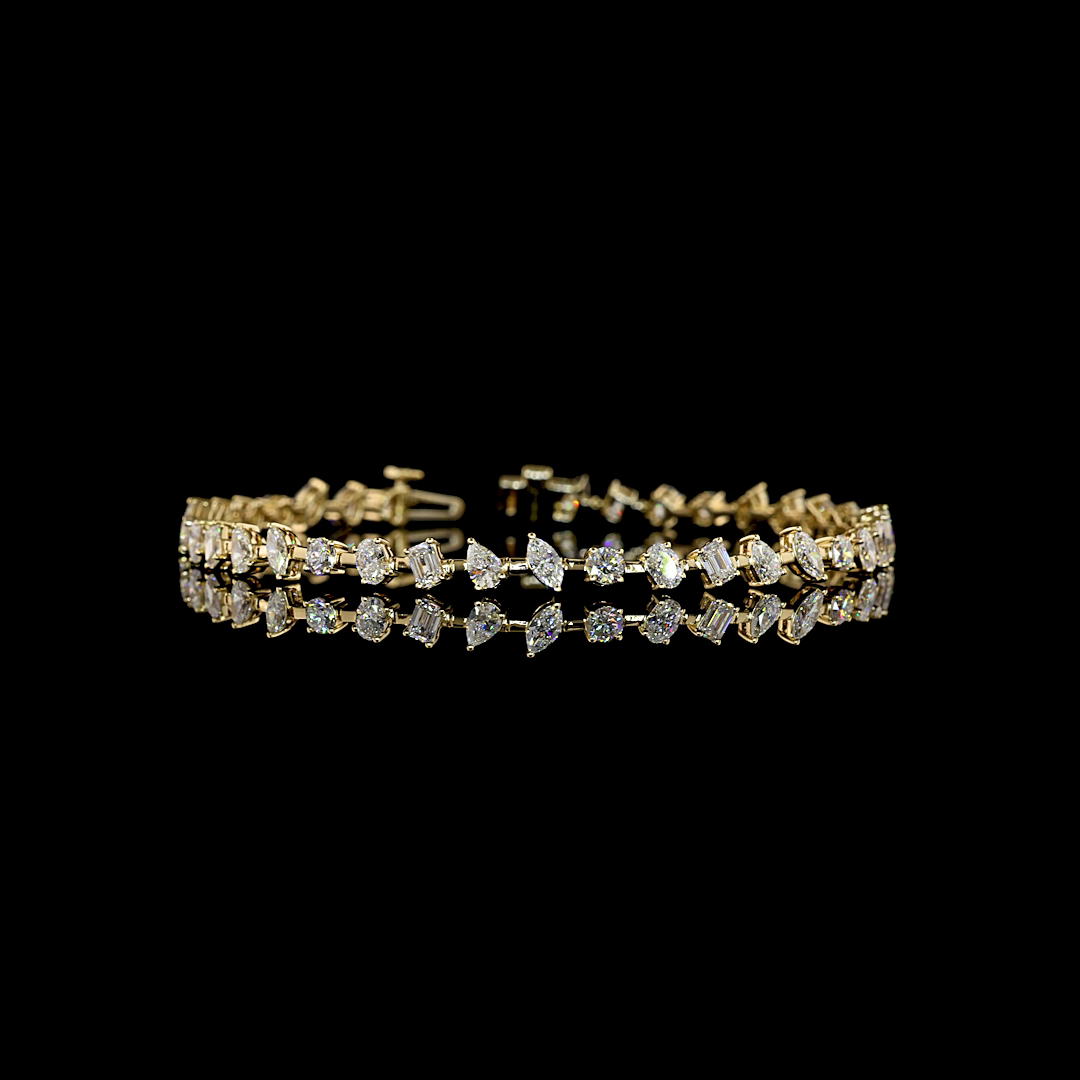 Lab-Grown 3.87 Carat MIX E-F-VS Diamond 14K Yellow Gold Station Bracelet