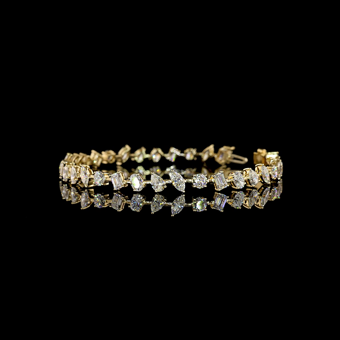 Lab-Grown 7.32 Carat MIX E-F-VS Diamond 14K Yellow Gold Station Bracelet