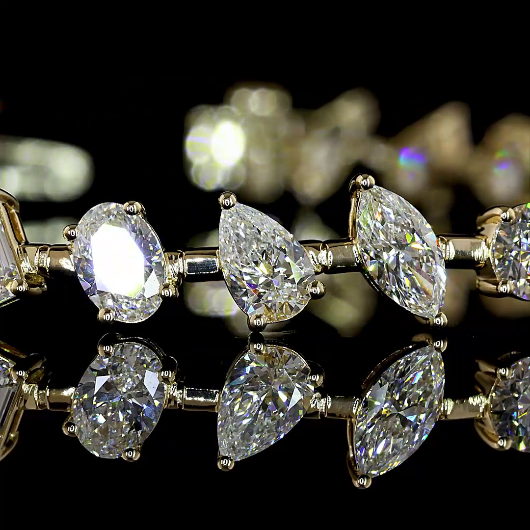 Lab-Grown 7.29 Carat MIX E-F-VS Diamond 14K Yellow Gold Station Bracelet