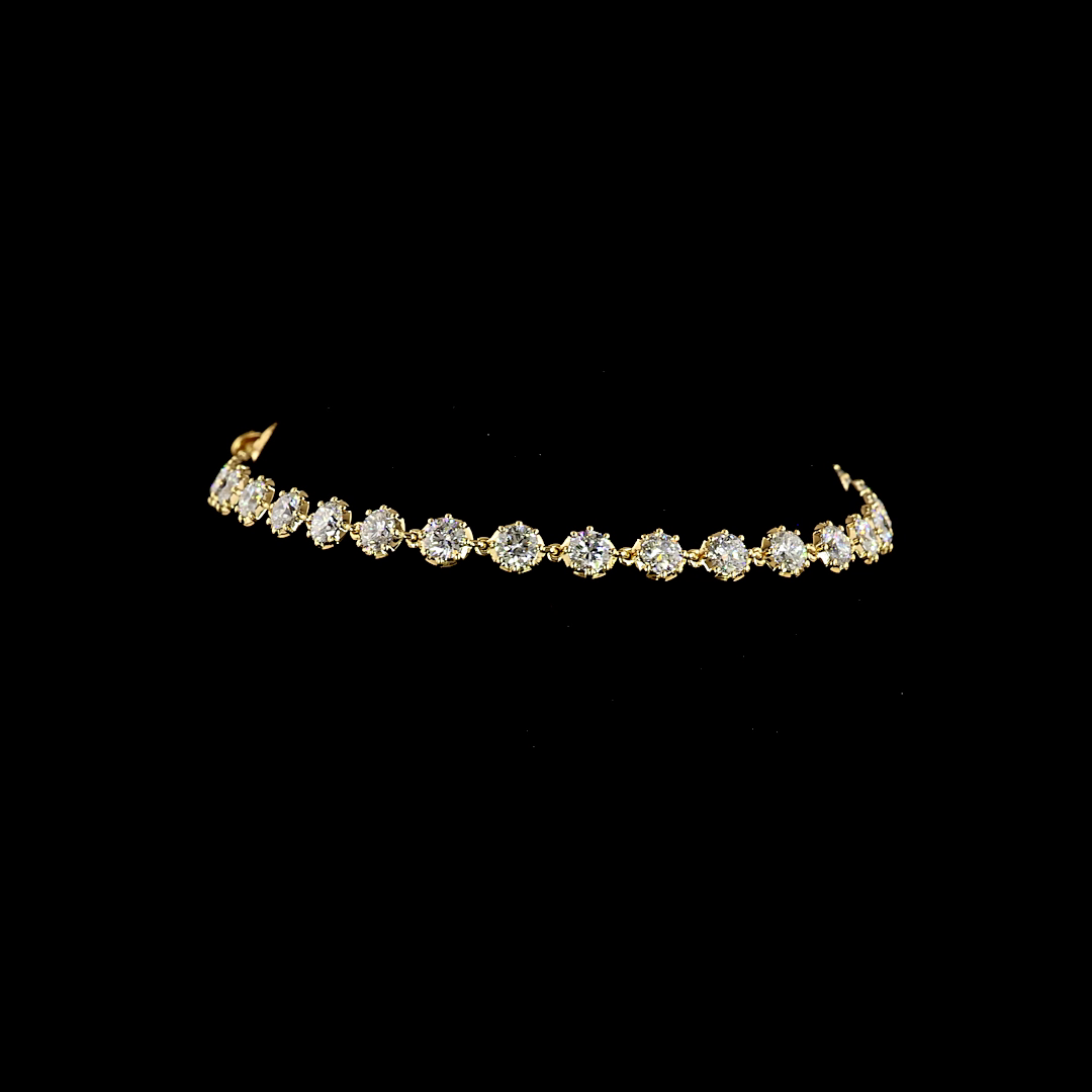 Lab-Grown 4.34 Carat Round E-F-VS+ Diamond 14K Yellow Gold Station Bracelet