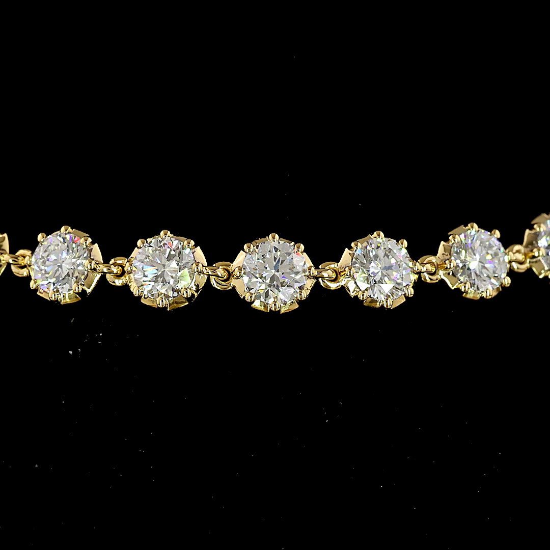 Lab-Grown 4.34 Carat Round E-F-VS+ Diamond 14K Yellow Gold Station Bracelet