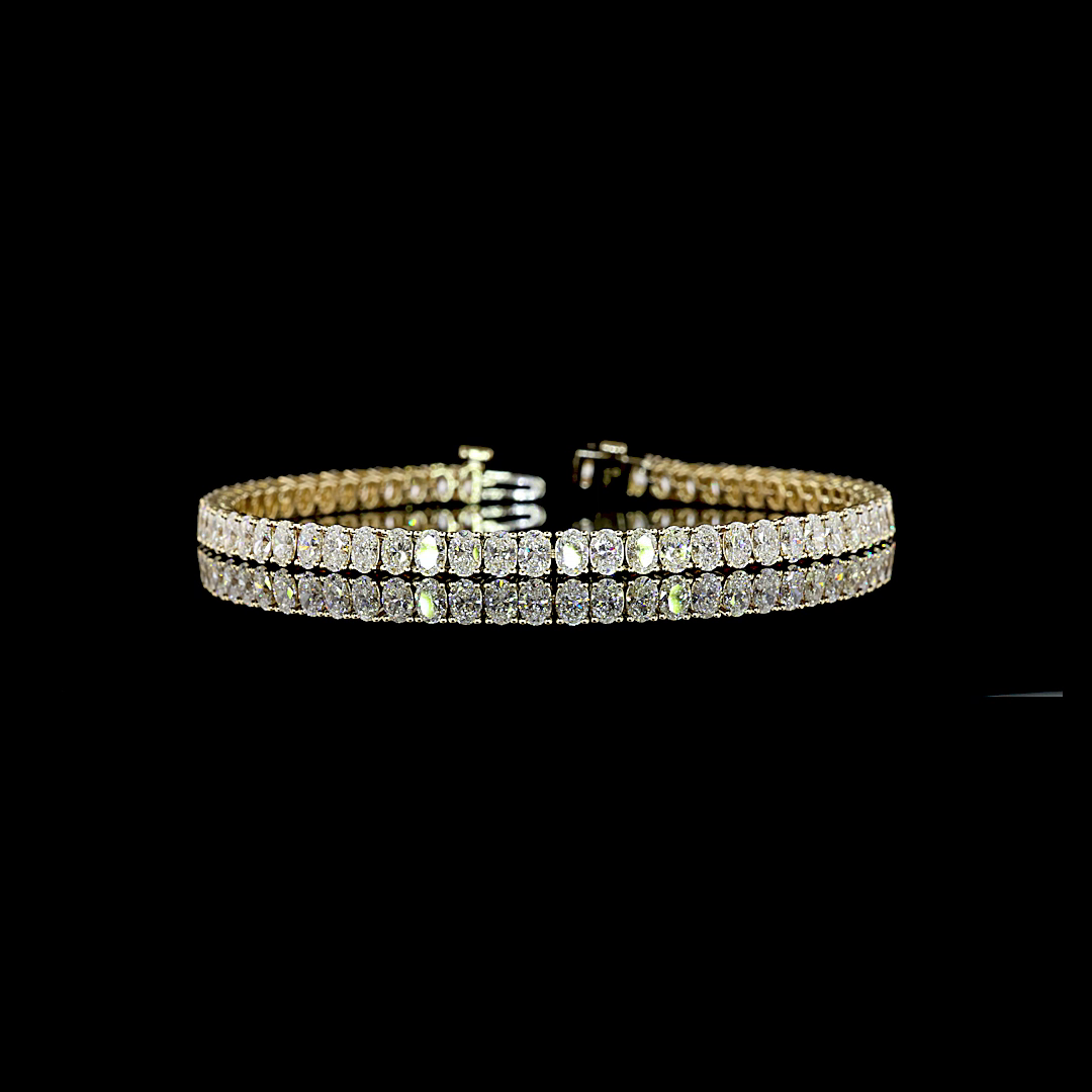 Lab-Grown 7.01 Carat Oval -VS+ Diamond 14K Yellow Gold Tennis Bracelet