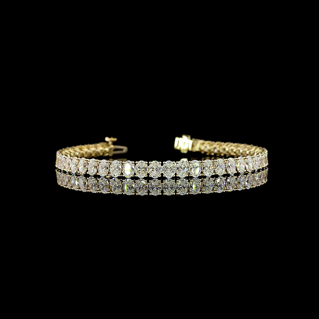 Lab-Grown 9.75 Carat Oval E-F-VS+ Diamond 14K Yellow Gold Tennis Bracelet