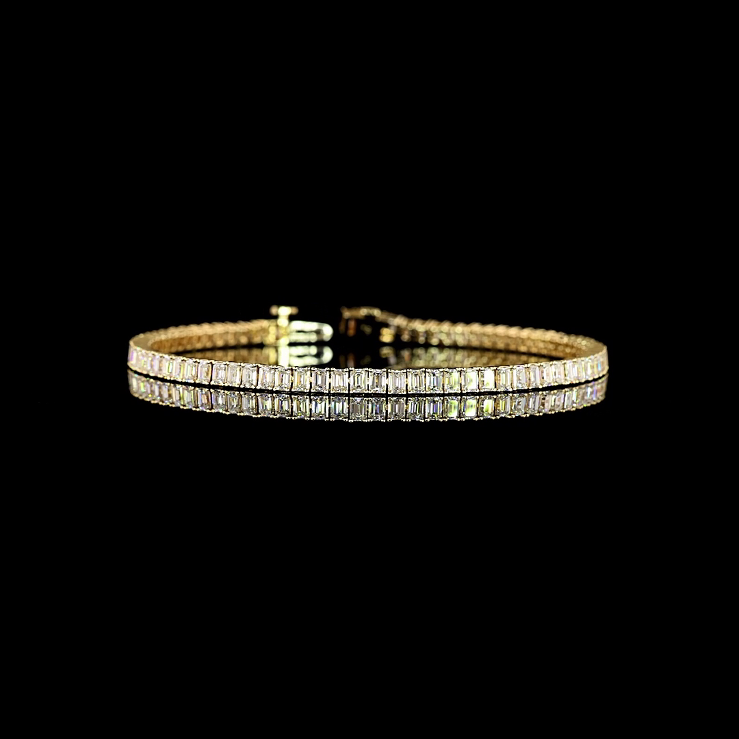 Lab-Grown 5.39 Carat Emerald E-F-VS+ Diamond 14K Yellow Gold Tennis Bracelet