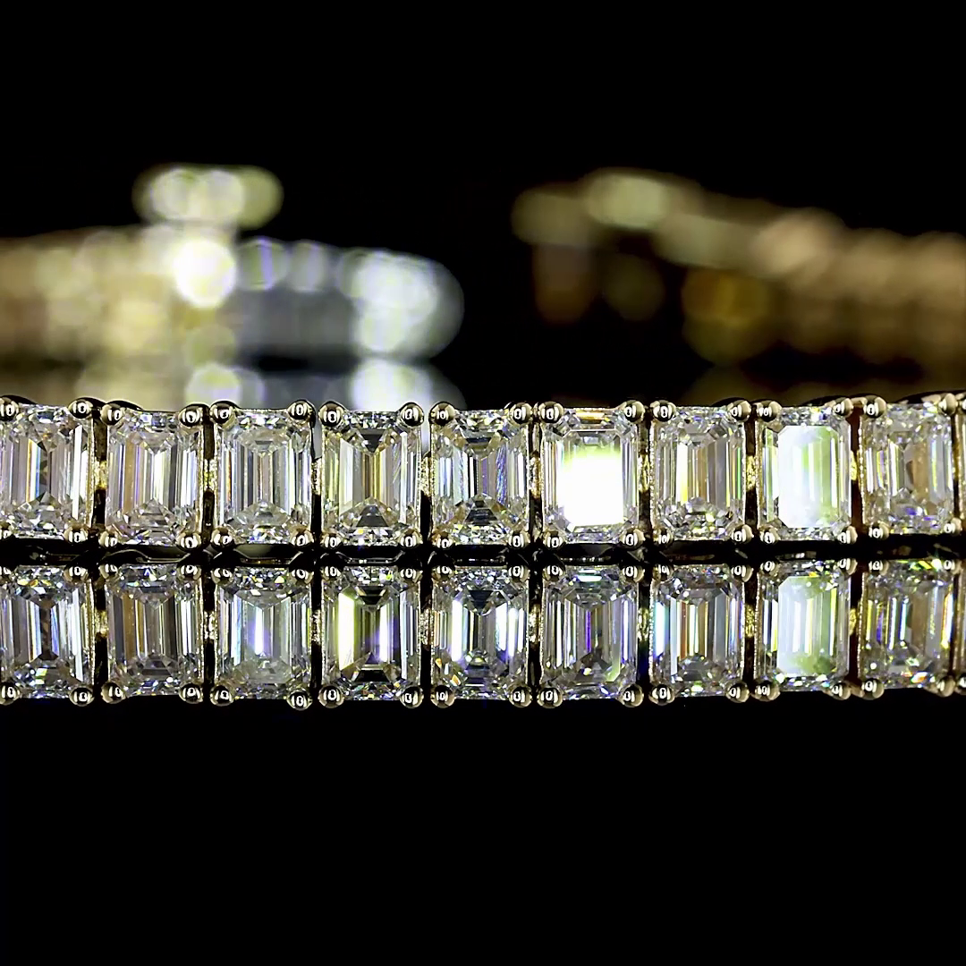 Lab-Grown 5.39 Carat Emerald E-F-VS+ Diamond 14K Yellow Gold Tennis Bracelet