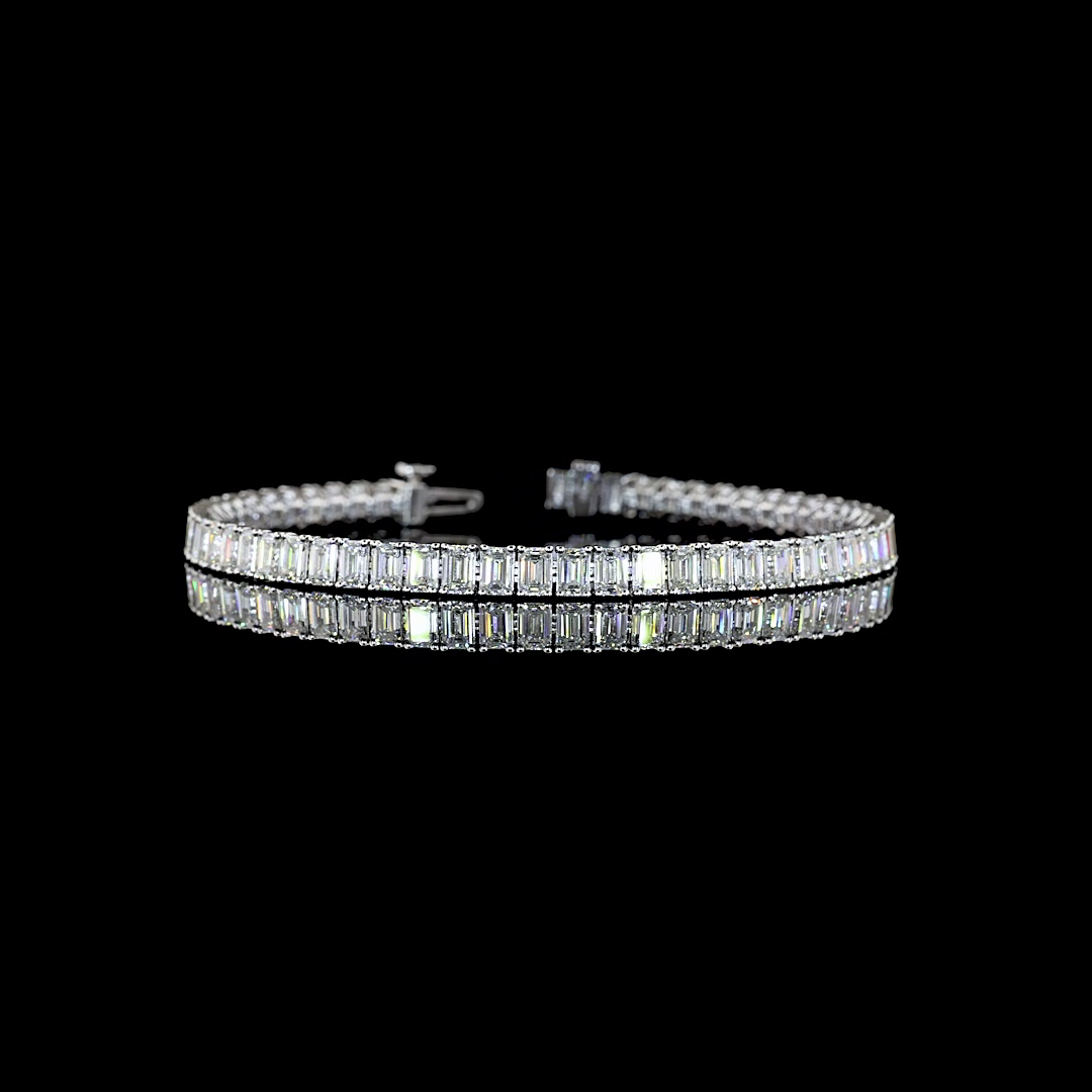 Lab-Grown 10.79 Carat Emerald E-F-VS+ Diamond 14K White Gold Tennis Bracelet
