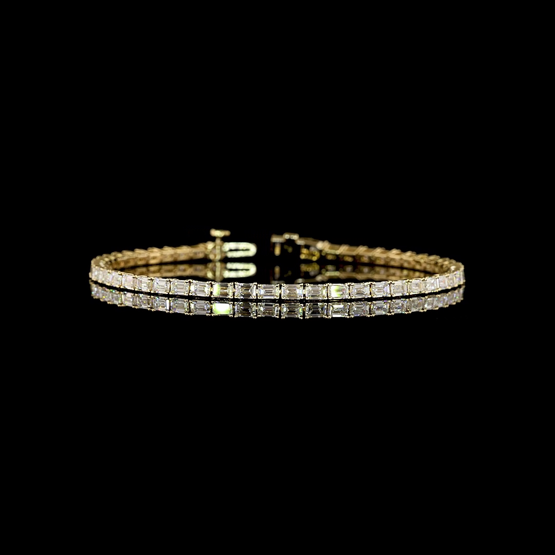 Lab-Grown 5.41 Carat Emerald E-F-VS+ Diamond 14K Yellow Gold Tennis Bracelet