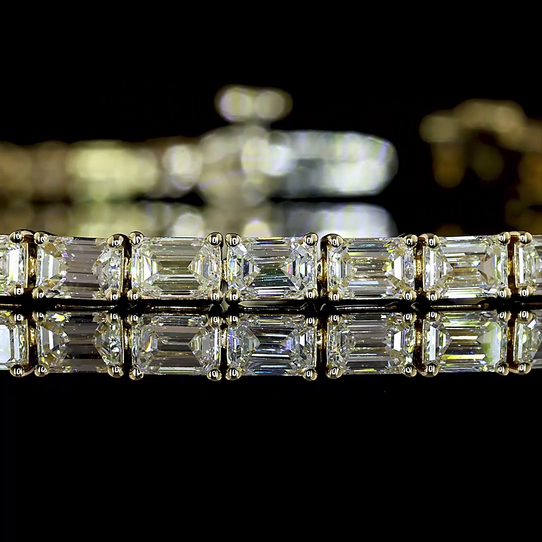Lab-Grown 5.41 Carat Emerald E-F-VS+ Diamond 14K Yellow Gold Tennis Bracelet