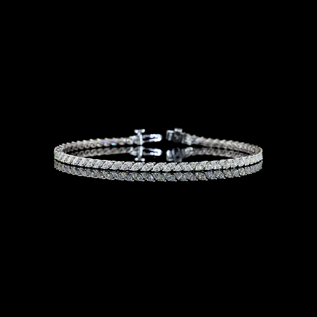Lab-Grown 3.61 Carat Marquise E-F-VS1 Diamond 14K White Gold Tennis Bracelet
