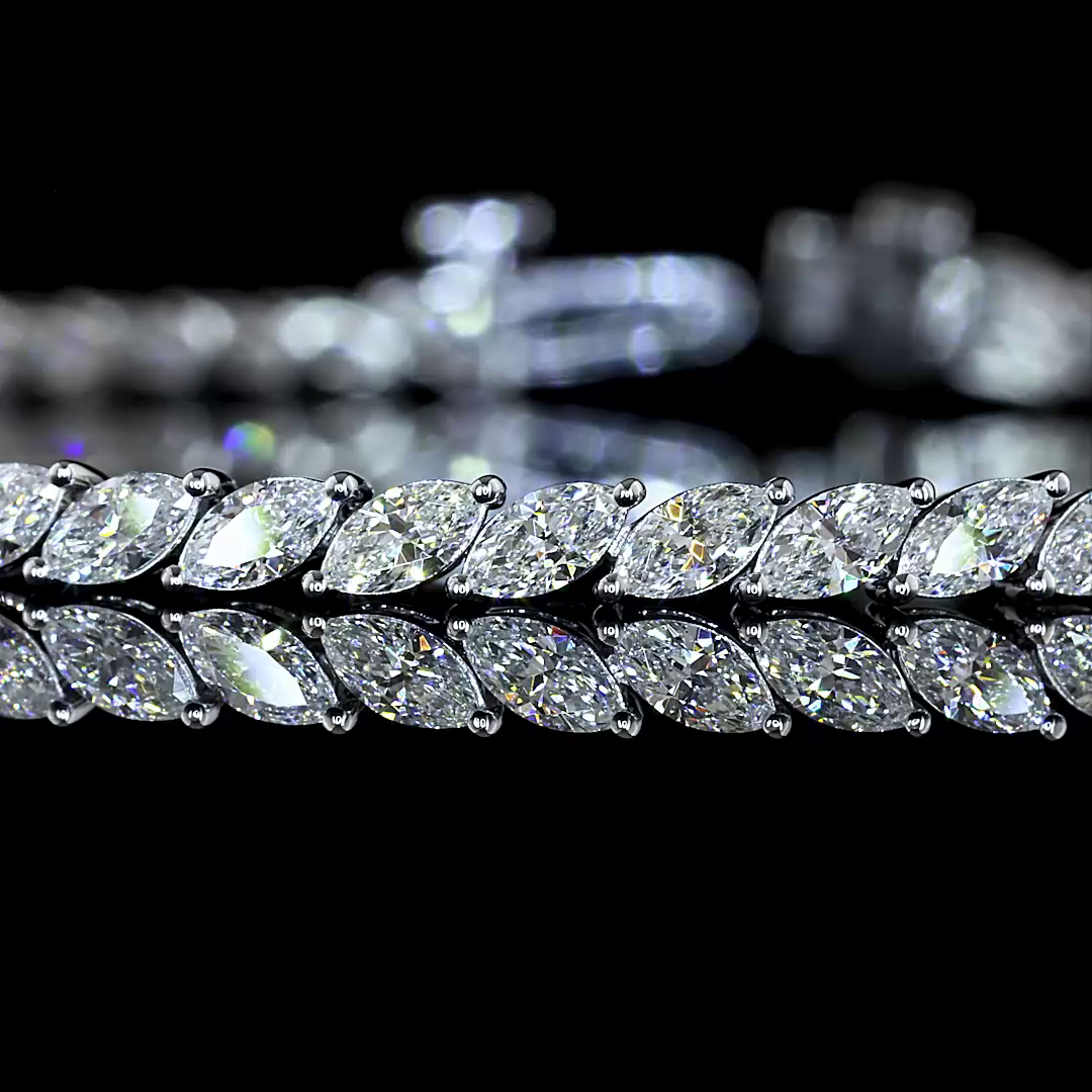 Lab-Grown 3.61 Carat Marquise E-F-VS1 Diamond 14K White Gold Tennis Bracelet