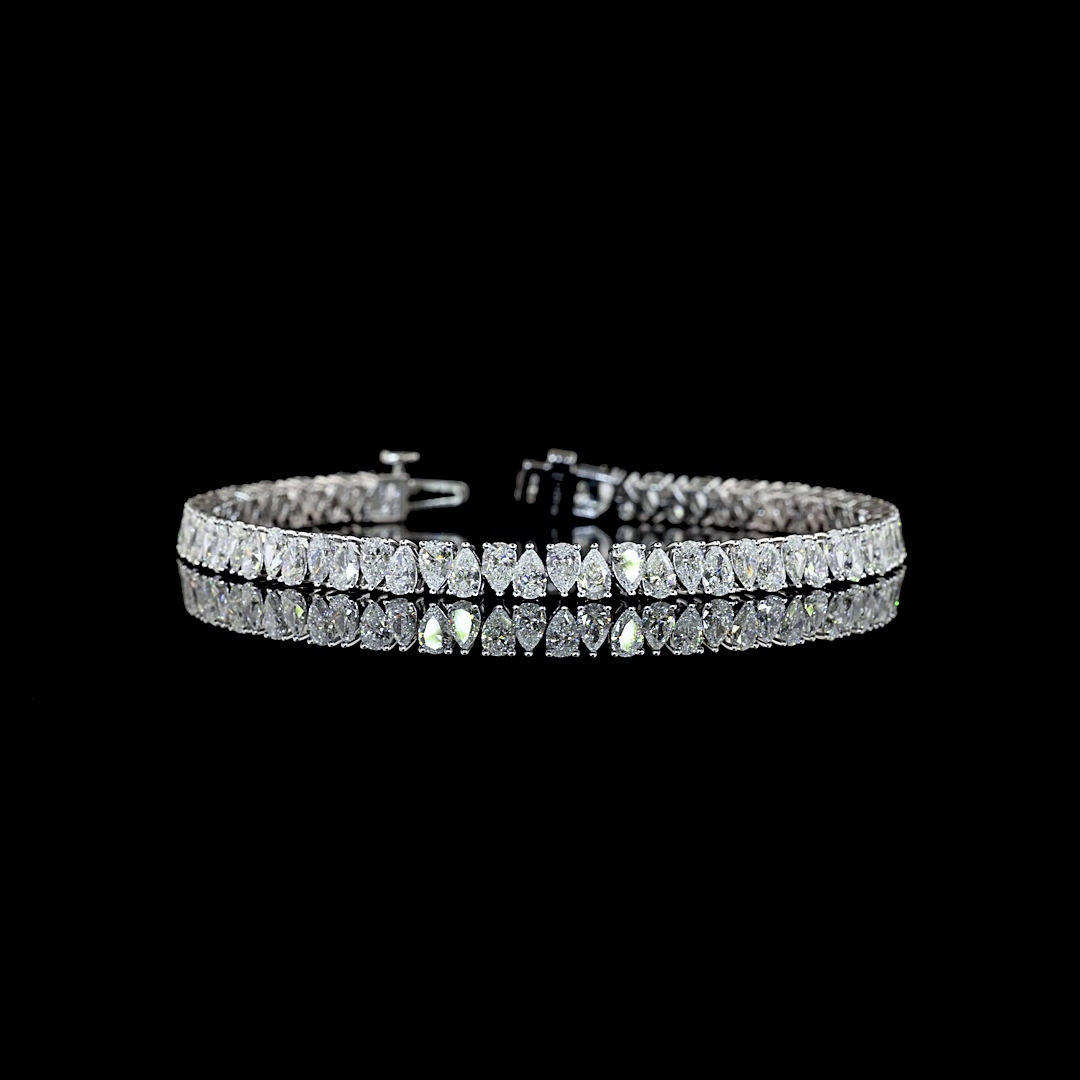 Lab-Grown 7.54 Carat Pear E-F-VS+ Diamond 14K White Gold Tennis Bracelet