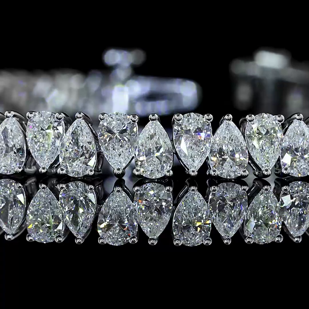 Lab-Grown 7.54 Carat Pear E-F-VS+ Diamond 14K White Gold Tennis Bracelet