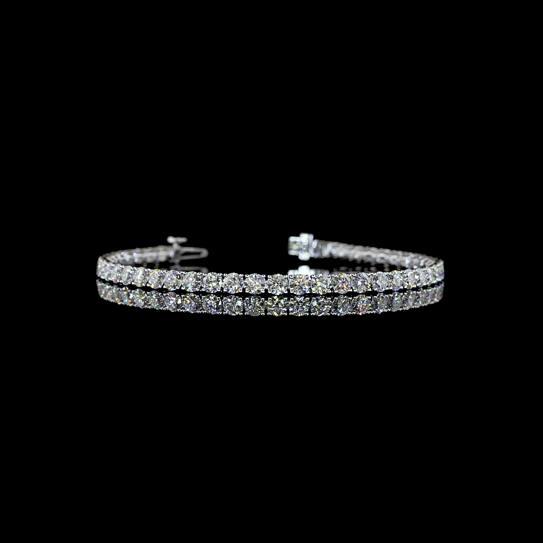 Lab-Grown 6.77 Carat Round E-F-VS Diamond 14K White Gold Tennis Bracelet