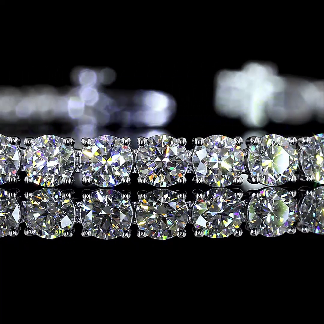 Lab-Grown 7.42 Carat Round E-F-VS2 Diamond 14K White Gold Tennis Bracelet