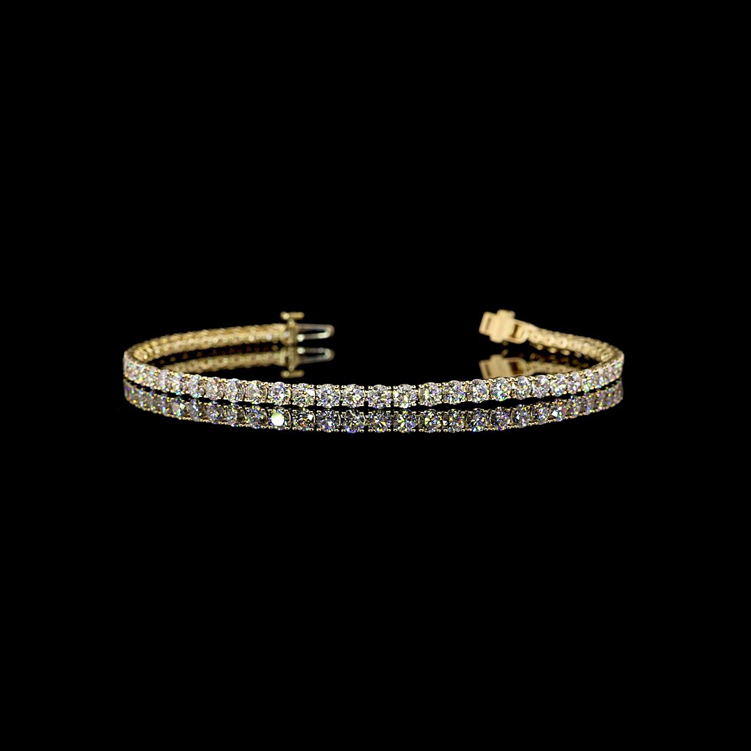 Lab-Grown 7 Carat Round E-F-VS Diamond 14K Yellow Gold Tennis Bracelet